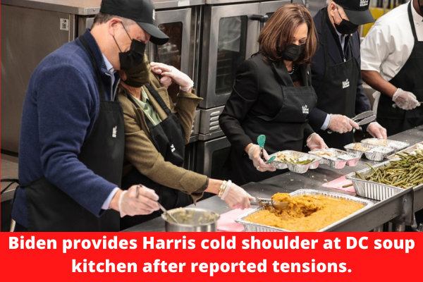 Biden provides Harris cold shoulder at DC soup kitchen after reported tensions.
