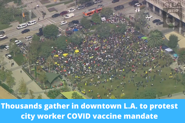 Thousands gather in downtown L.A. to protest city worker COVID vaccine mandate