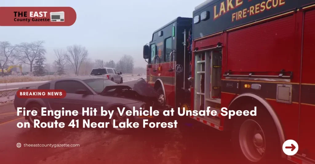 Fire Engine Hit by Vehicle at Unsafe Speed on Route 41 Near Lake Forest